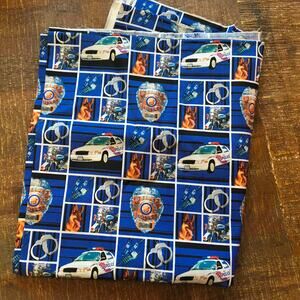 3 yds Cotton Fabric Police Officer Cop Badge Handcuffs Car K9 Radio PD-1115